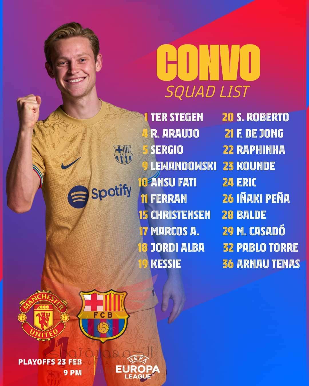 قائمة برشلونة لمواجهة مانشستر يونايتد