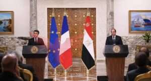 الرئيس عبد الفتاح السيسي خلال المؤتمر المشترك مع نظيره الفرنسي ماكرون.