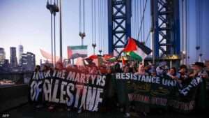 جانب من المظاهرات الحاشدة في نيويورك دعمًا للقضية الفلسطينية.